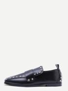 Romwe Black Faux Leather Stud Embellished Loafers
