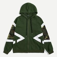 Romwe Guys Cut-and-sew Zip Up Hoodie
