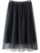 Romwe Black Elastic Waist Gauze Flare Skirt