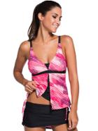 Romwe Red Print V Neck Tankini With Skort