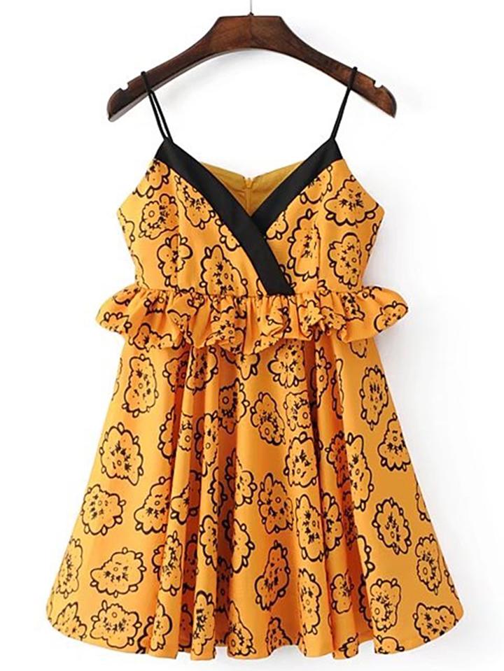 Romwe Ruffle Trim Zipper Back Cami Dress