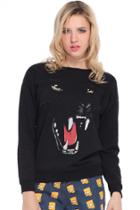 Romwe Leopard With Sharp Teeth Print Black Pullover