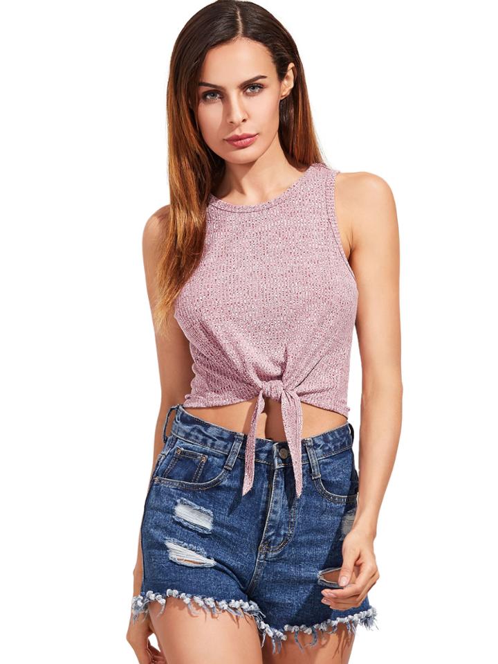 Romwe Red Tie Front Tank Top