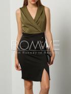 Romwe Army Green Sleeveless Color Block Split Dress