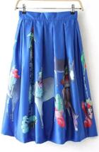 Romwe Horse Print Pleated Skirt