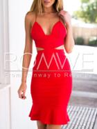 Romwe Red Spaghetti Strap Backless Cut Out Dress