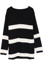 Romwe Black And White Striped V-neck Jumper