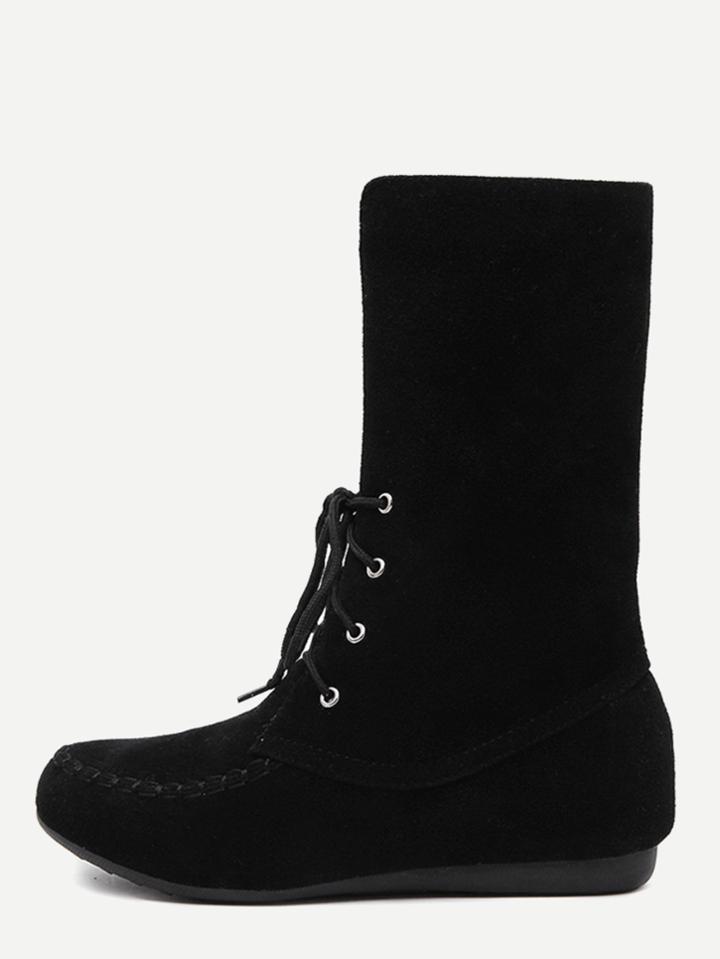 Romwe Black Fur Lined Flat Winter Snow Boots