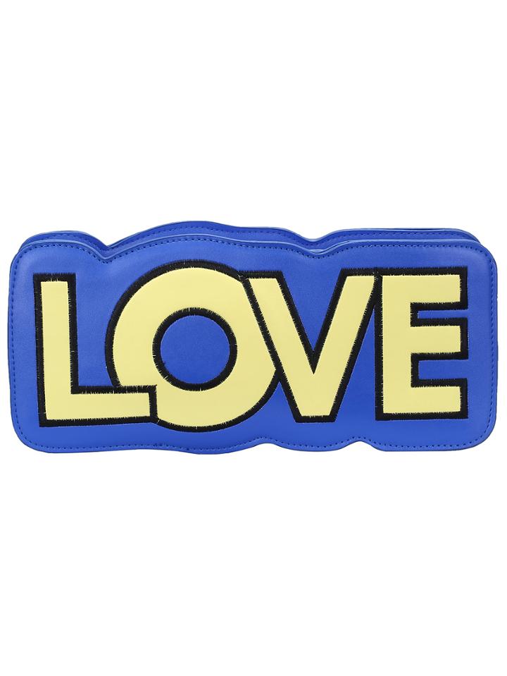 Romwe Blue Zipper Love Printed Chain Bag