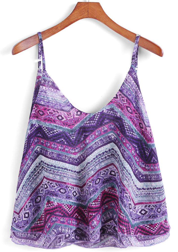 Romwe Spaghetti Strap Geometric Print Blue Cami Top
