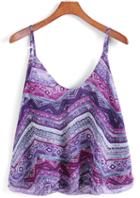 Romwe Spaghetti Strap Geometric Print Blue Cami Top