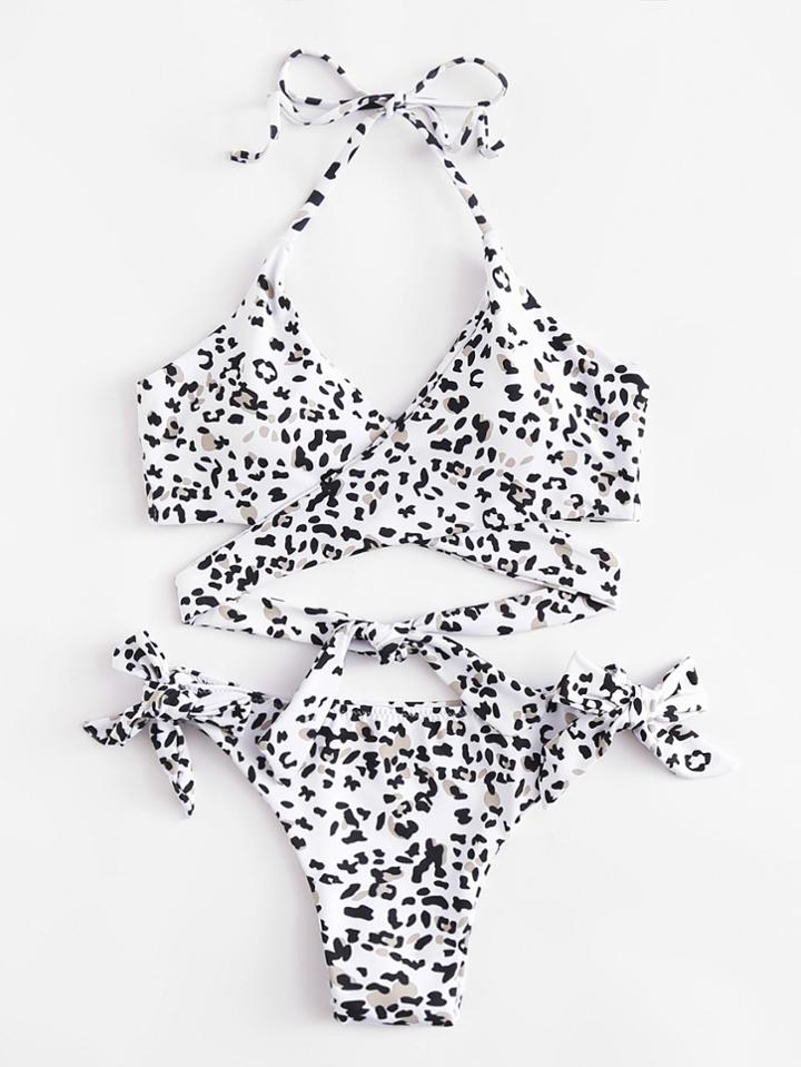 Romwe Knot Wrap Bikini Set