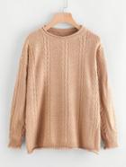 Romwe Drop Shoulder Raw Edge Cable Knit Sweater