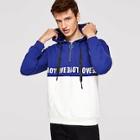 Romwe Guys Color Block Letter Print Zip Front Hoodie