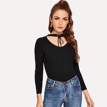 Romwe Choker Neck Rib-knit Form Fitting Sweater