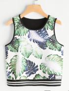 Romwe Striped Leaf Print Tank Top