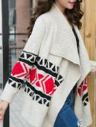Romwe White Cowl Collar Geometry Cardigan Sweaters