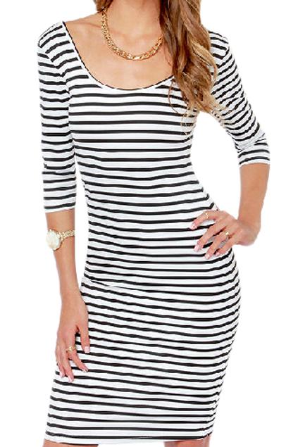 Romwe Striped Slim Cropped Sleeves Dress