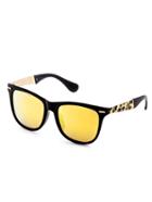 Romwe Black Frame Metal Trim Yellow Lens Sunglasses