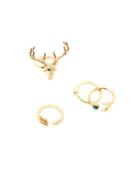 Romwe Gold Deer Head Ring Set 4pcs