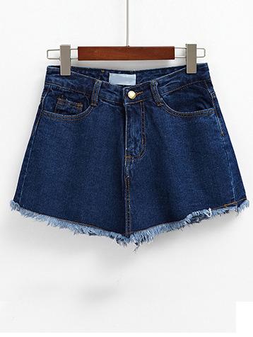 Romwe Blue Fringe Denim Skirt Shorts