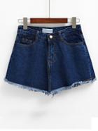 Romwe Blue Fringe Denim Skirt Shorts