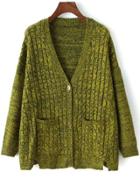 Romwe V Neck Slit Buttons Pockets Dolman Green Coat