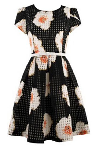 Romwe Floral Print Check Slim Dress