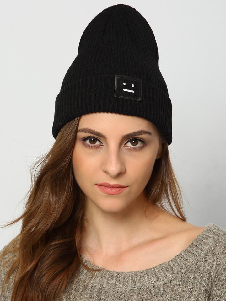 Romwe Black Smile Embellished Hat