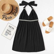Romwe Crochet Panel Halter Dress