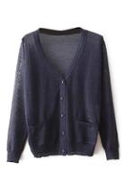 Romwe V-neck Transparent Pocketed Cardigan