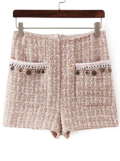 Romwe Women Zipper Coffee Shorts With Pockets