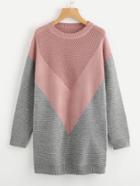 Romwe Eyelet Panel Color Block Chevron Jumper