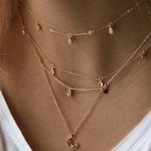 Romwe Rhinestone Charm Layered Chain Necklace