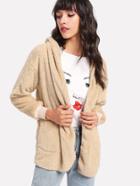 Romwe Faux Fleece Hooded Jacket