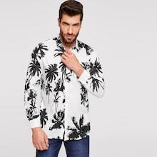 Romwe Guys Coconut Trees Print Button Cuff Shirt