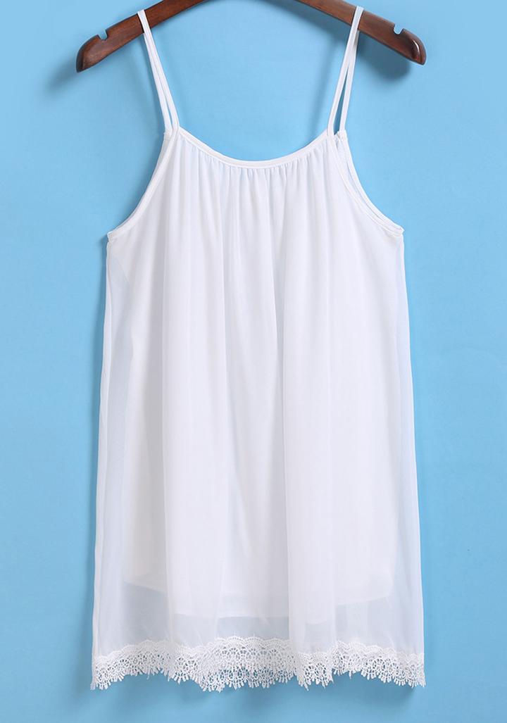 Romwe Spaghetti Strap Lace Hem Chiffon Cami Top