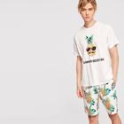 Romwe Guys Graphic Print Top & Tropical Shorts Set