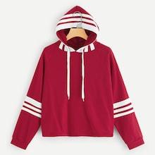 Romwe Striped Tape Panel Raglan Sleeve Hoodie
