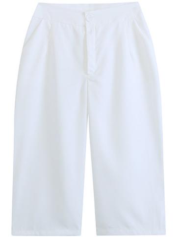 Romwe With Button Wide Leg Cropped White Pant