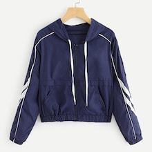 Romwe Stripe Contrast Hooded Jacket