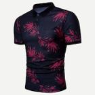 Romwe Guys Leaf Print Polo Shirt
