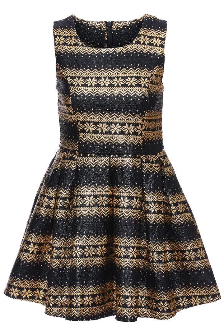 Romwe Golden Lacquer Print Sleeveless Dress