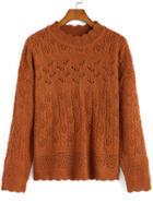 Romwe Crochet Hollow Khaki Sweater