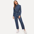 Romwe Single Button Knot Waist Jumpsuits