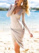 Romwe Apricot Long Sleeve Split Dress