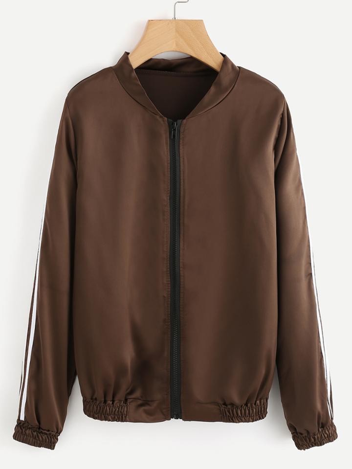 Romwe Striped Sleeve Zip Up Jacket