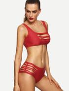 Romwe Red Cutout Strappy Bikini Set