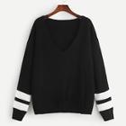 Romwe Plus V-neck Drop Shoulder Striped Jumper