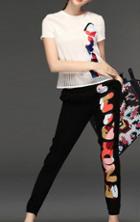 Romwe White Short Sleeve Embroidered Mesh Top With Pant